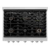 ZLINE 36 in. 5.2 cu. ft. Gas Range with Convection Gas Oven in DuraSnow' Stainless Steel with 6 Brass Burners (SGRS-BR-36)
