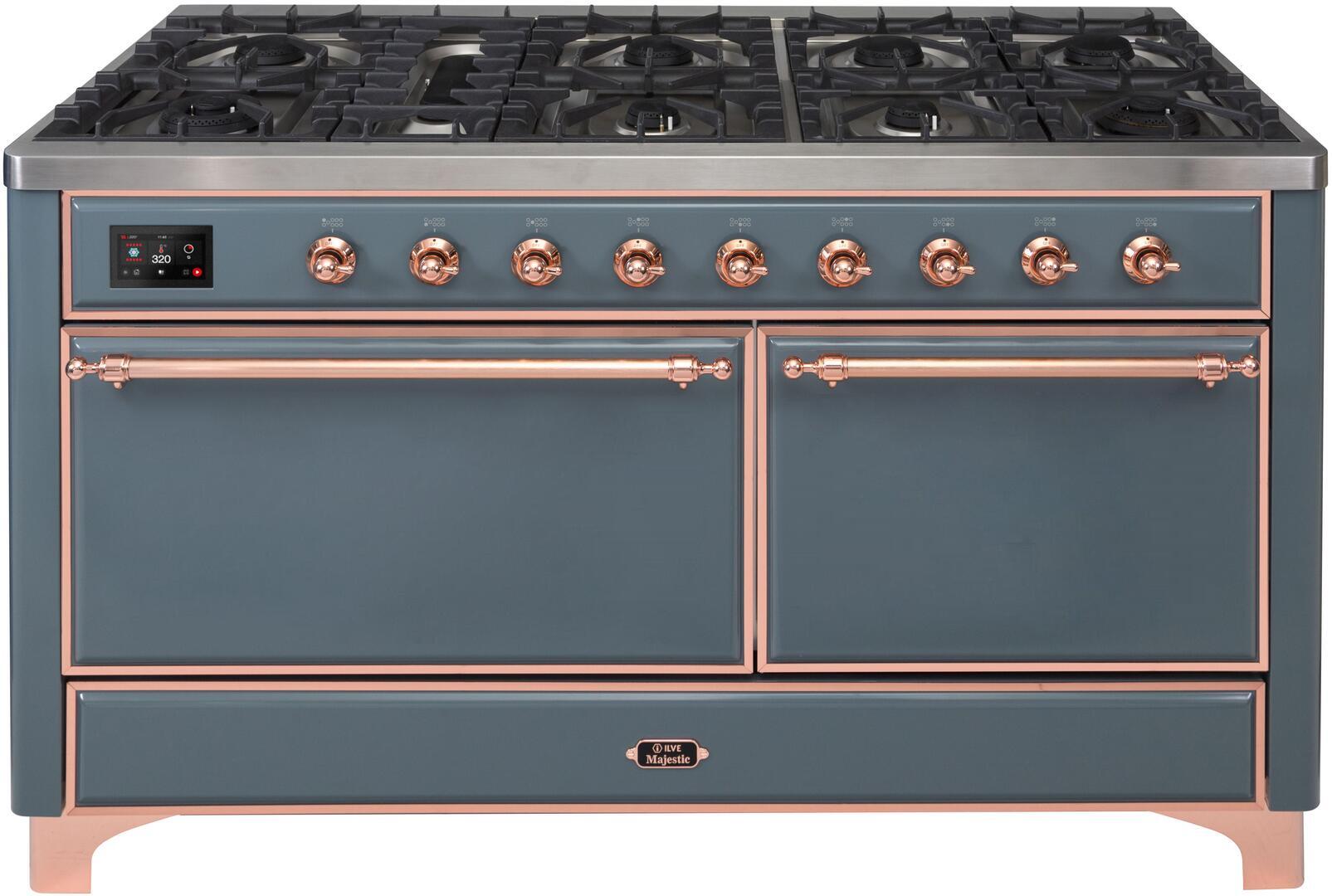 Majestic II 60 Inch Dual Fuel Natural Gas Freestanding Range in Blue Grey with Copper Trim