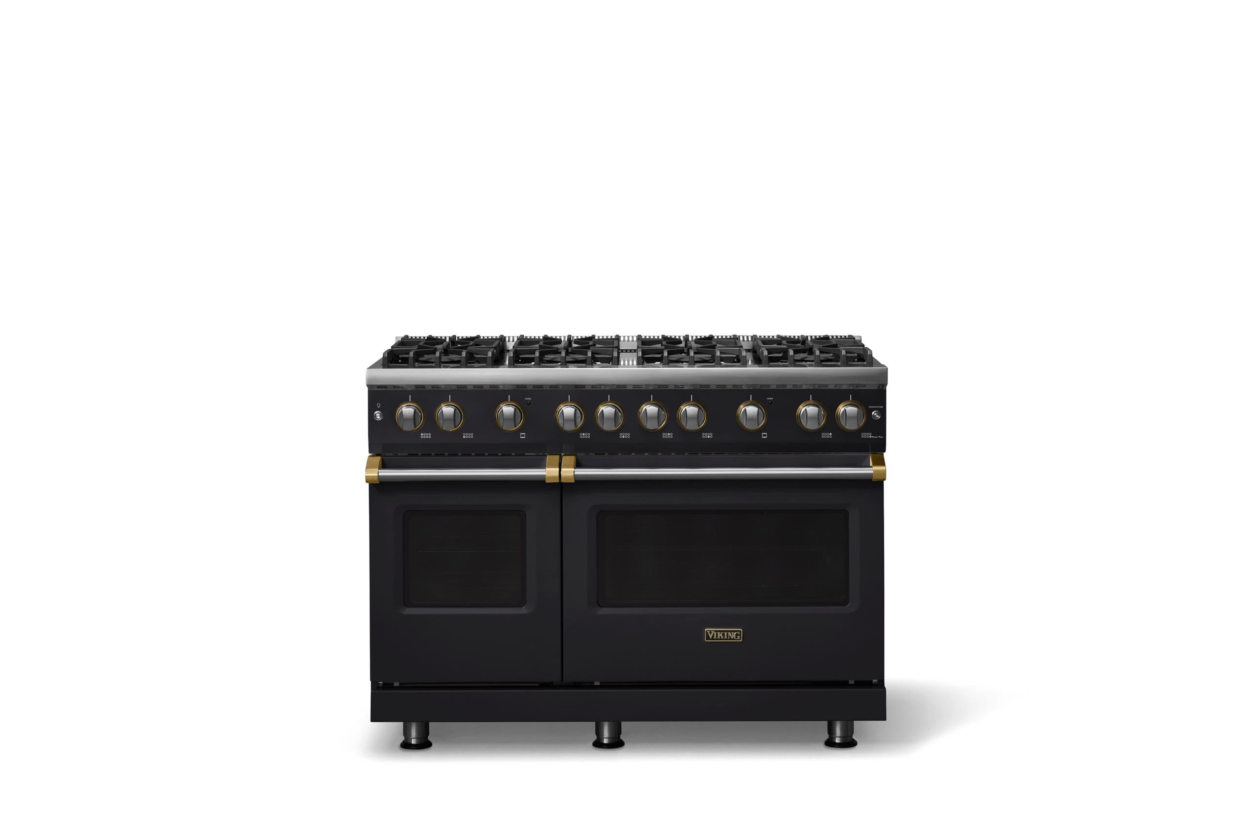 48"W. Sealed Burner Gas Range (Burner: 8b, Finish: Onyx, Trim: Brushed Brass, Fuel: Propane)
