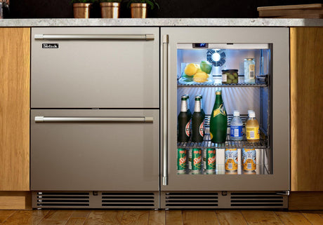 24" Signature Series Indoor Refrigerator with stainless steel glass door, hinge left, with lock
