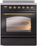 Nostalgie II 30 Inch Electric Freestanding Range in Glossy Black with Brass Trim