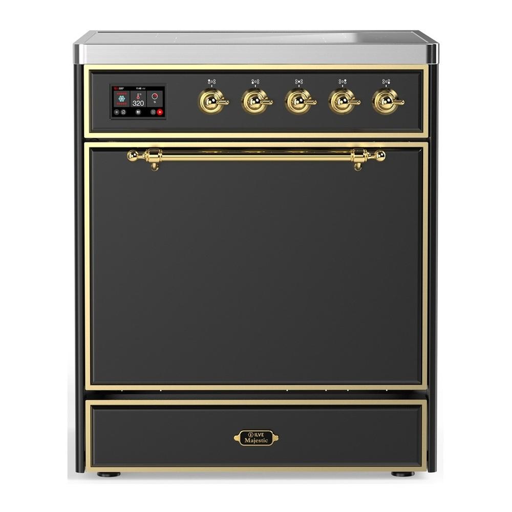 ILVE UMIB30QNR3MGG Majestic III 30 inch Induction Range with 4 Elements, 4 cu. ft. Oven Capacity (Solid Door, Graphite Matte, Brass)