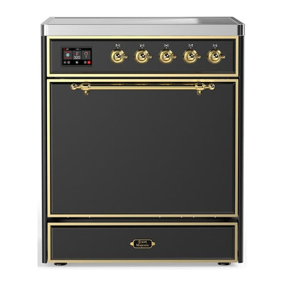 ILVE UMIB30QNR3MGG Majestic III 30 inch Induction Range with 4 Elements, 4 cu. ft. Oven Capacity (Solid Door, Graphite Matte, Brass)