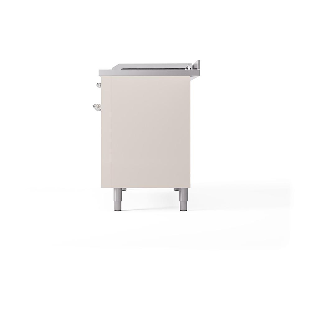 ILVE UN48FSQNMPAWCLP Nostalgie II Noblesse 48 inch Dual Fuel Range (5 Sealed Burners + Griddle + French Top, Liquid Propane, Solid Door, Antique White, Chrome)