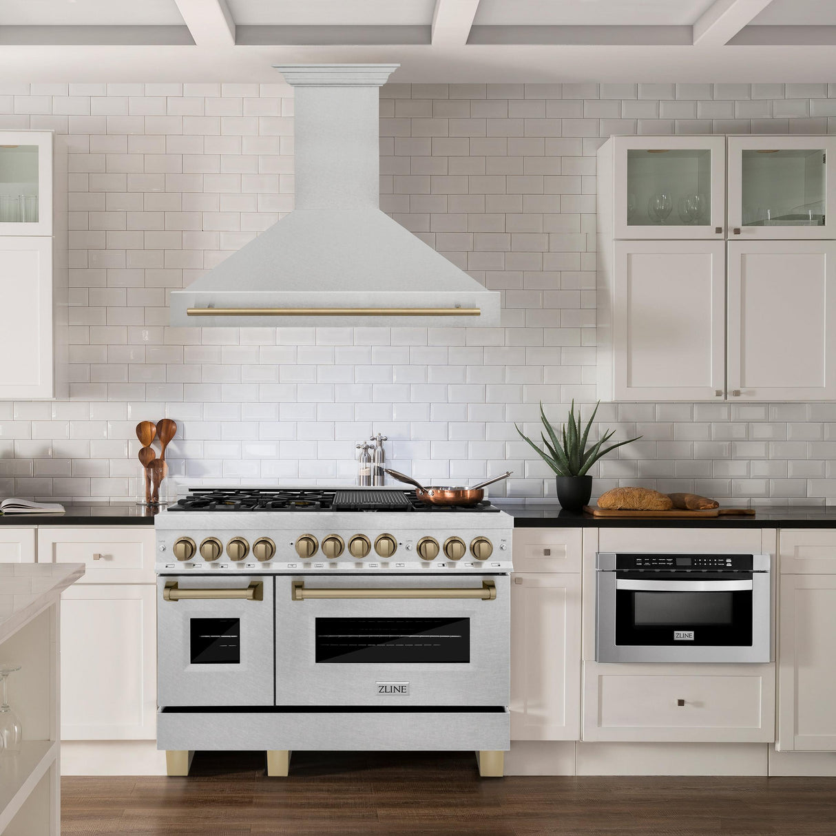 48 in. ZLINE Autograph Edition DuraSnow Stainless Steel Range Hood with DuraSnow Stainless Steel Shell (8654SNZ-48) [Color: Gold]