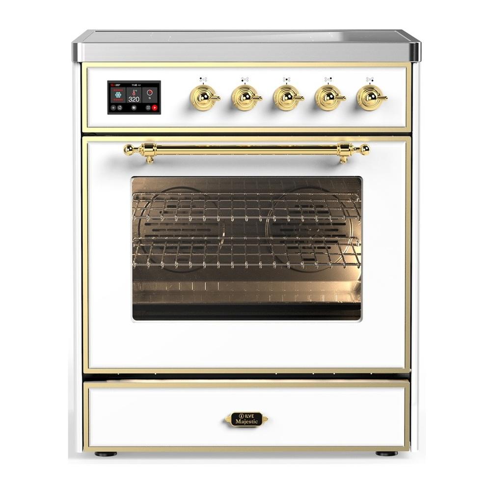 ILVE UMIB30NR3WHG Majestic III 30 inch Induction Range with 4 Elements, 4 cu. ft. Oven Capacity (Triple Glass Door, White, Brass)