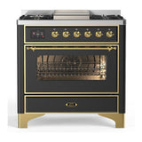 ILVE UM36FNR3MGG Majestic III 36 inch Dual Fuel Range with 6 Black Brass Burners and Griddle, Dual Function Burner up to 25,000 BTU (Triple Glass Door, Graphite Matte, Brass, Natural Gas)