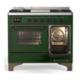 ILVE UMD40FNR3EGB Majestic III 40 inch Dual Fuel Range with 6 Burners and Griddle, Dual Function Burner up to 25,000 BTU (Natural Gas, Triple Glass Door, Emerald Green, Burnished)