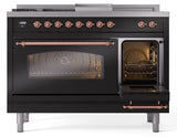 Nostalgie II 48 Inch Dual Fuel Natural Gas Freestanding Range in Glossy Black with Copper Trim