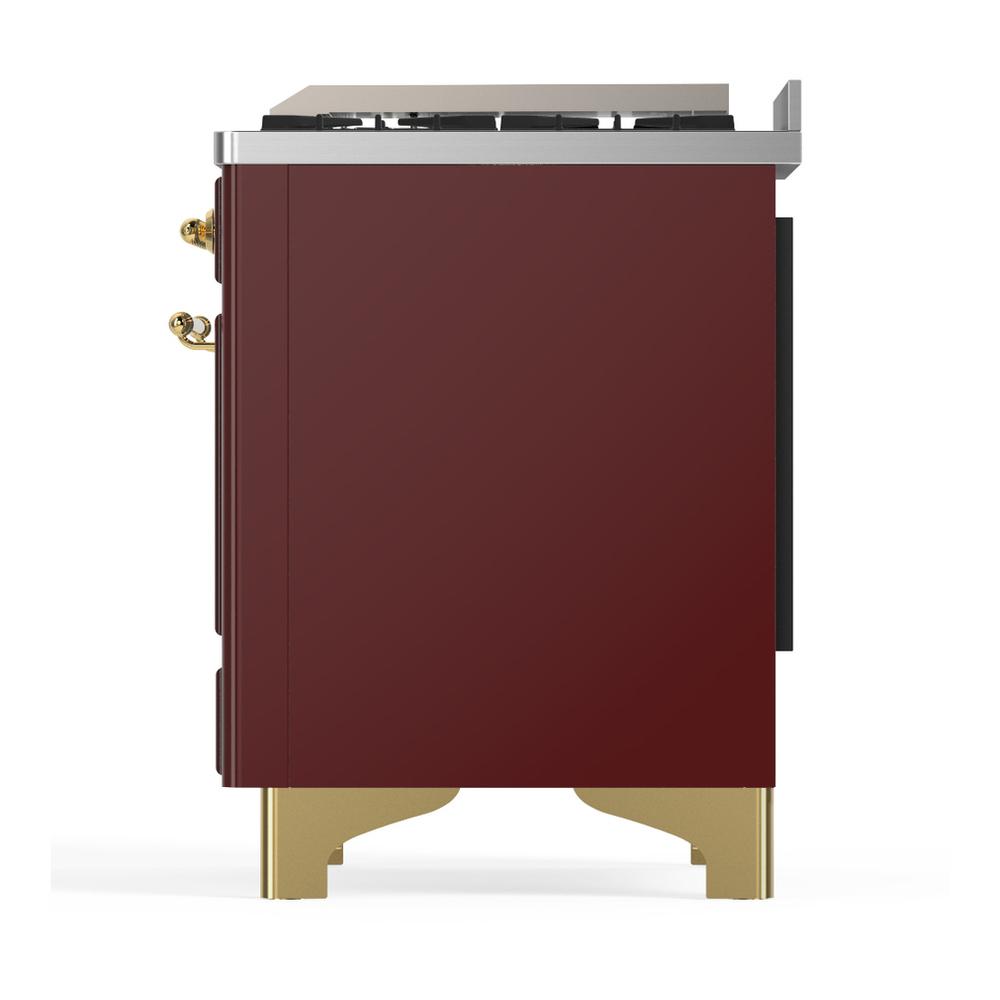 ILVE UM48FNR3BUG Majestic III 48 inch Dual Fuel Range with 8 Burners and Griddle, Dual Function Burner up to 25,000 BTU (Natural Gas, Triple Glass Door, Burgundy, Brass)