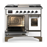 ILVE UMD40FNR3WHB Majestic III 40 inch Dual Fuel Range with 6 Burners and Griddle, Dual Function Burner up to 25,000 BTU (Natural Gas, Triple Glass Door, White, Burnished)