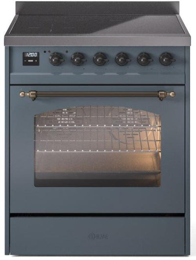 Nostalgie II 30 Inch Electric Freestanding Range in Blue Grey with Bronze Trim