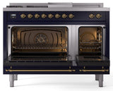 Nostalgie II 48 Inch Dual Fuel Natural Gas Freestanding Range in Blue with Brass Trim