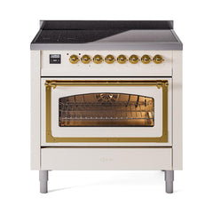 ILVE UNI366NMPAWG Nostalgie II Noblesse 36 inch Induction Range (Triple Glass Door, Antique White, Brass)