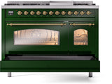 Nostalgie II 48 Inch Dual Fuel Natural Gas Freestanding Range in Emerald Green with Brass Trim
