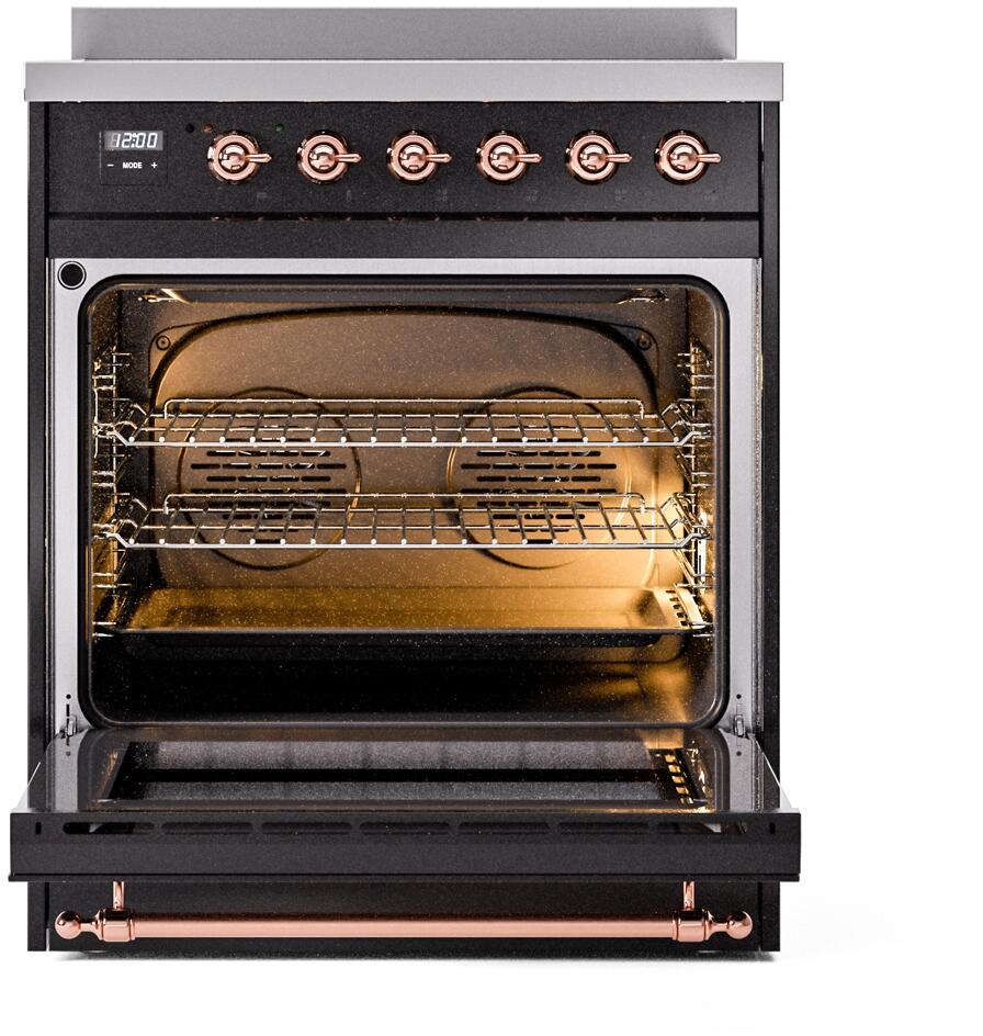 Nostalgie II 30 Inch Electric Freestanding Range in Glossy Black with Copper Trim