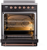 Nostalgie II 30 Inch Electric Freestanding Range in Glossy Black with Copper Trim