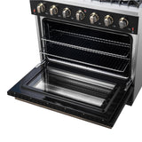 Forno Galiano 36-inch Freestanding Gas Range in Black with Antique Brass Design, 6 Burners, 83,000 BTU, 5.36 cu.ft. Convection Oven