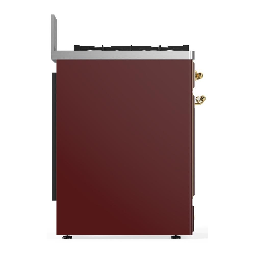 ILVE UM30NR3BUGLP Majestic III 30 inch Dual Fuel Range with 5 Black Brass Burners, Dual Function Burner up to 25,000 BTU (Liquid Propane, Triple Glass Door, Burgundy, Brass)