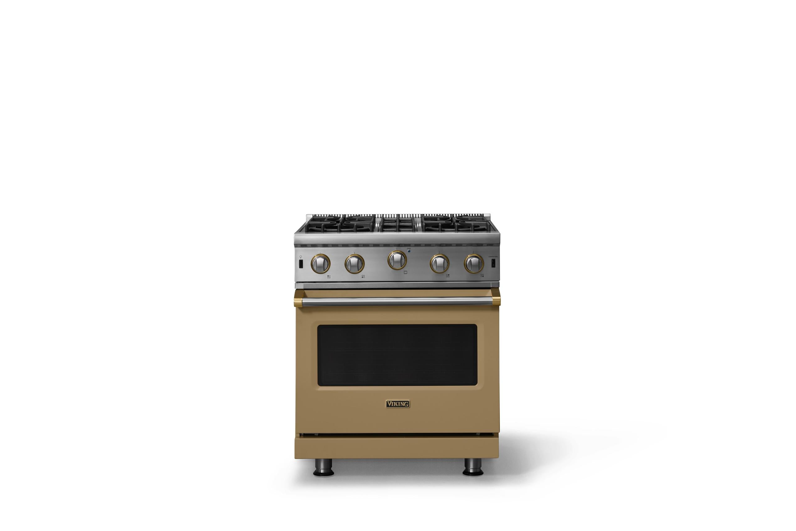 30"W. Open Burner Gas Range (Finish: Golden Hour, Trim: Brushed Brass, Fuel: Natural Gas)