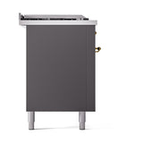 ILVE UN60FSQNMPMGGLP Nostalgie II Noblesse 60 inch Dual Fuel Range (7 Sealed Burners + Griddle + French Top, Liquid Propane, Solid Door, Graphite Matte, Brass)