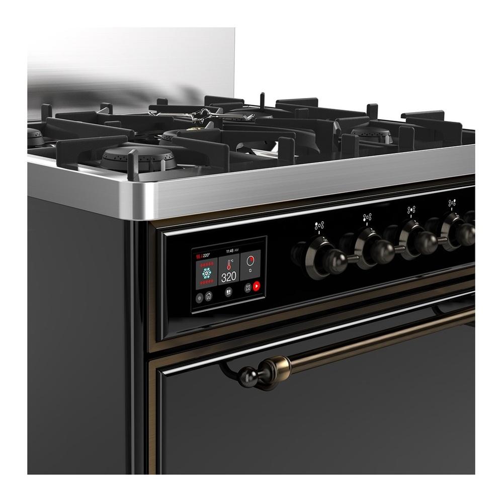 ILVE UM30QNR3BKB Majestic III 30 inch Dual Fuel Range with 5 Black Brass Burners, Dual Function Burner up to 25,000 BTU (Natural Gas, Solid Door, Glossy Black, Burnished)