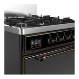 ILVE UM30QNR3BKB Majestic III 30 inch Dual Fuel Range with 5 Black Brass Burners, Dual Function Burner up to 25,000 BTU (Natural Gas, Solid Door, Glossy Black, Burnished)