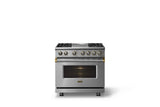 36"W. Dual Fuel Range (Burner: 4g, Finish: Stainless Steel, Trim: Polished Chrome, Fuel: Propane)
