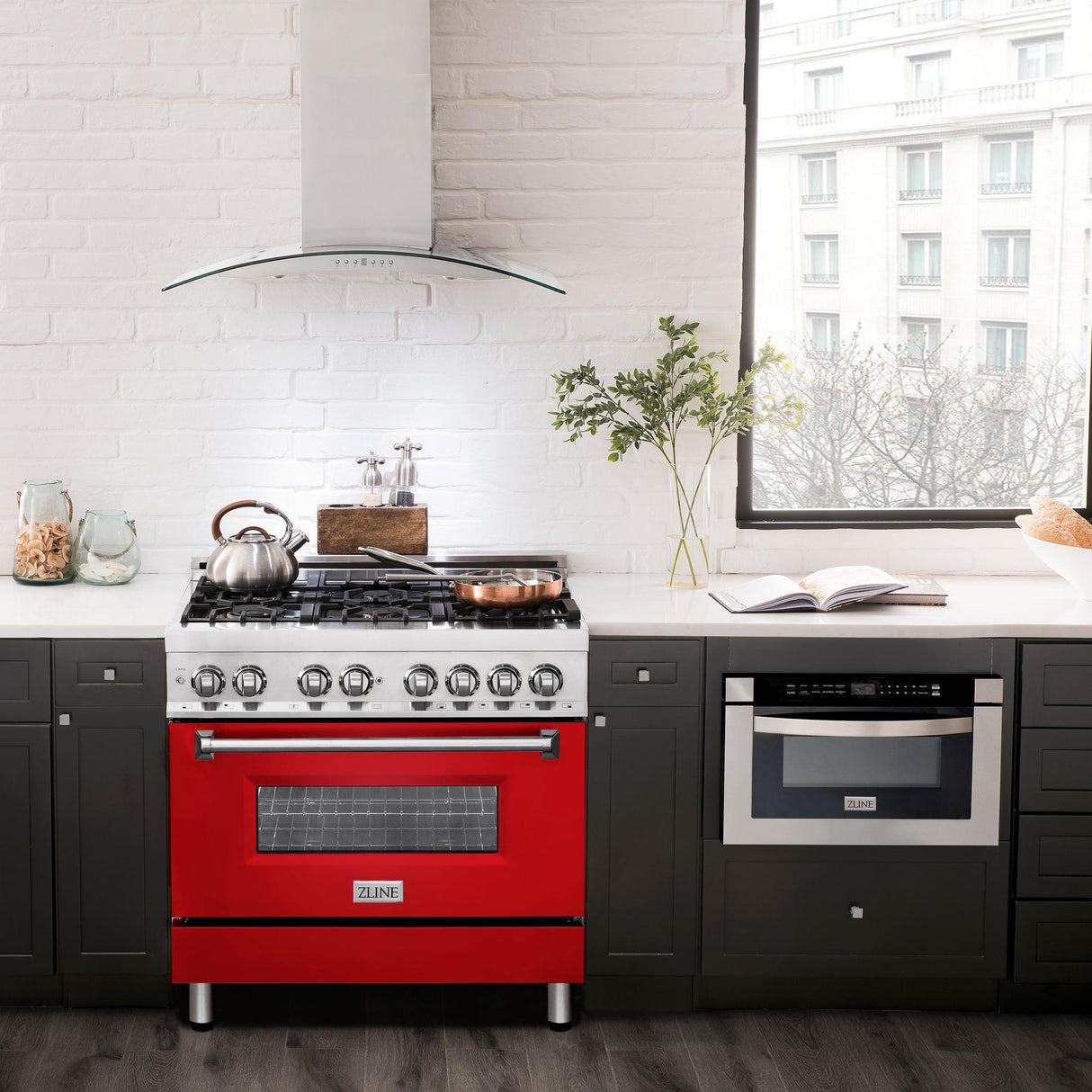 ZLINE 36 in. Dual Fuel Range with Gas Stove and Electric Oven in Stainless Steel (RA36) [Color: Red Matte]