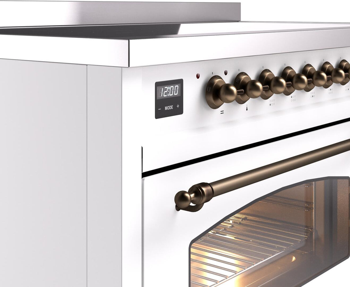 Nostalgie II 48 Inch Electric Freestanding Range in White with Bronze Trim