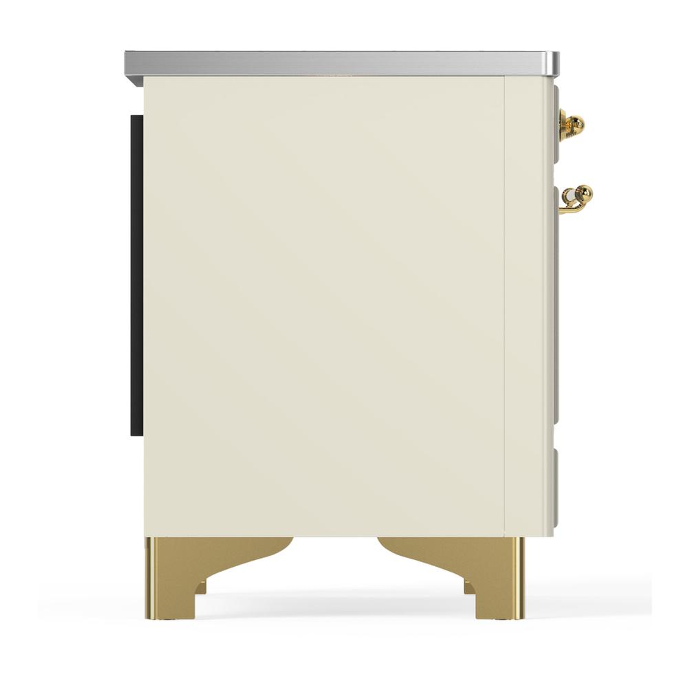 ILVE UMIB36NR3AWG Majestic III 36 inch Induction Range with 6 Elements, 3.5 cu. ft. Total Oven Capacity (Triple Glass Door, Antique White, Brass)