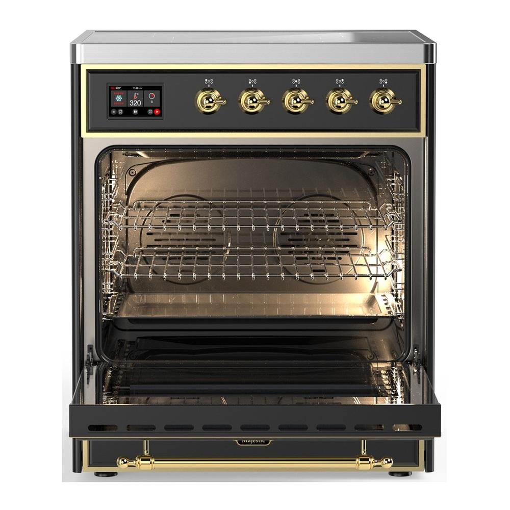 ILVE UMIB30QNR3MGG Majestic III 30 inch Induction Range with 4 Elements, 4 cu. ft. Oven Capacity (Solid Door, Graphite Matte, Brass)
