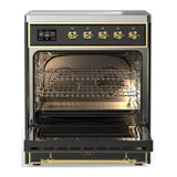 ILVE UMIB30QNR3MGG Majestic III 30 inch Induction Range with 4 Elements, 4 cu. ft. Oven Capacity (Solid Door, Graphite Matte, Brass)