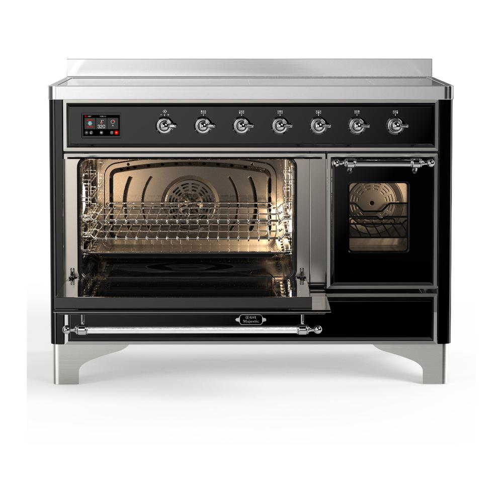 ILVE UMIB48NR3BKC Majestic III 48 inch Induction Range with 6 Elements, 5.02 cu. ft. Total Oven Capacity (Triple Glass Door, Glossy Black, Chrome)