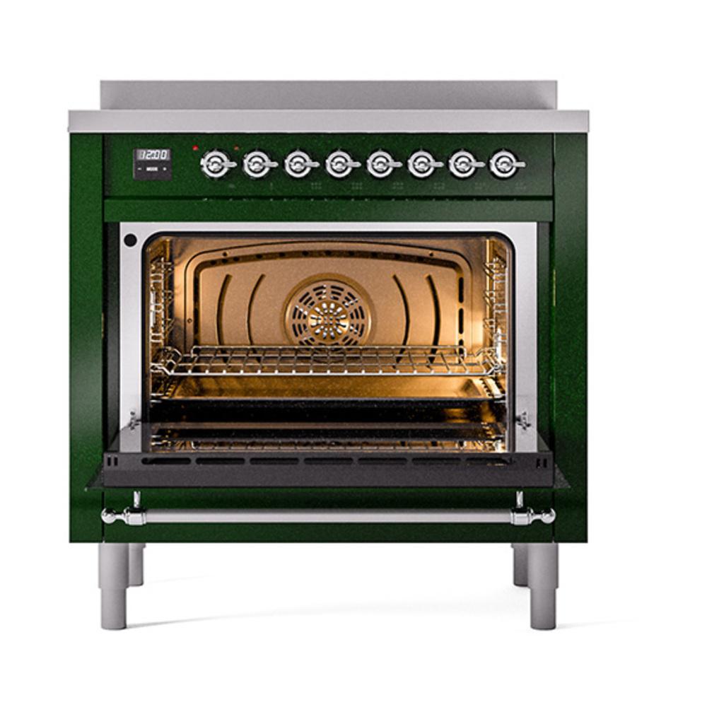 ILVE UNI366QNMPEGC Nostalgie II Noblesse 36 inch Induction Range (Solid Door, Emerald Green, Chrome)