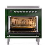 ILVE UNI366QNMPEGC Nostalgie II Noblesse 36 inch Induction Range (Solid Door, Emerald Green, Chrome)