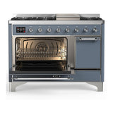 ILVE UM48FQNR3BGC Majestic III 48 inch Dual Fuel Range with 8 Burners and Griddle, Dual Function Burner up to 25,000 BTU (Natural Gas, Solid Door, Blue Grey, Chrome)