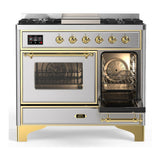 ILVE UMD40FNR3SSGLP Majestic III 40 inch Dual Fuel Range with 6 Burners and Griddle, Dual Function Burner up to 25,000 BTU (Liquid Propane, Triple Glass Door, Stainless Steel, Brass)