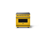 36"W. Induction Range (Finish: Daffodil, Trim: Brushed Brass)