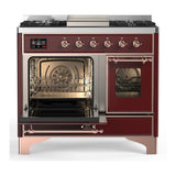 ILVE UMD40FNR3BUP Majestic III 40 inch Dual Fuel Range with 6 Burners and Griddle, Dual Function Burner up to 25,000 BTU (Natural Gas, Triple Glass Door, Burgundy, Copper)