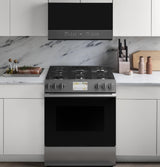 Café™ 30" Smart Slide-In, Front-Control, Dual-Fuel Range in Platinum Glass