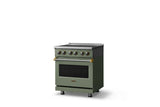 30"W. Electric Range (Finish: Eucalyptus, Trim: Brushed Brass)