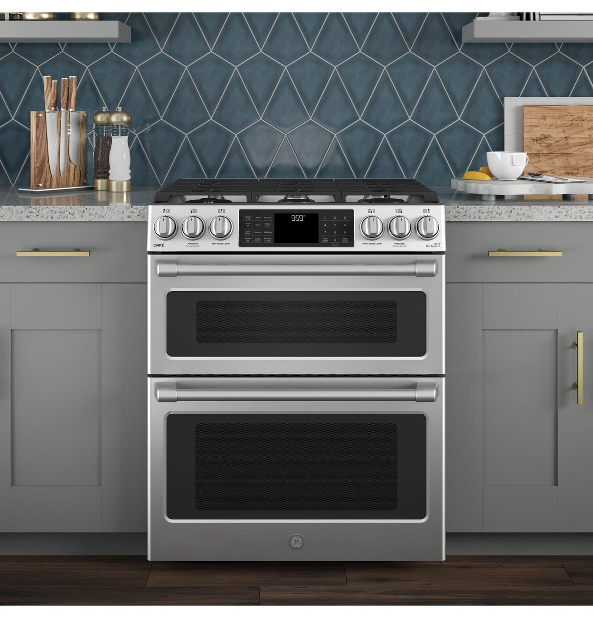GE Cafe™ Series 30" Slide-In Front Control Dual-Fuel Double Oven with Convection Range