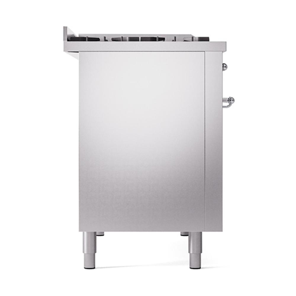 ILVE UN48FQNMPSSC Nostalgie II Noblesse 48 inch Dual Fuel Range (8 Sealed Burners + Griddle, Natural Gas, Solid Door, Stainless Steel, Chrome)
