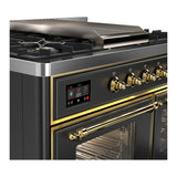 ILVE UMD40FNR3MGG Majestic III 40 inch Dual Fuel Range with 6 Burners and Griddle, Dual Function Burner up to 25,000 BTU (Natural Gas, Triple Glass Door, Graphite Matte, Brass)