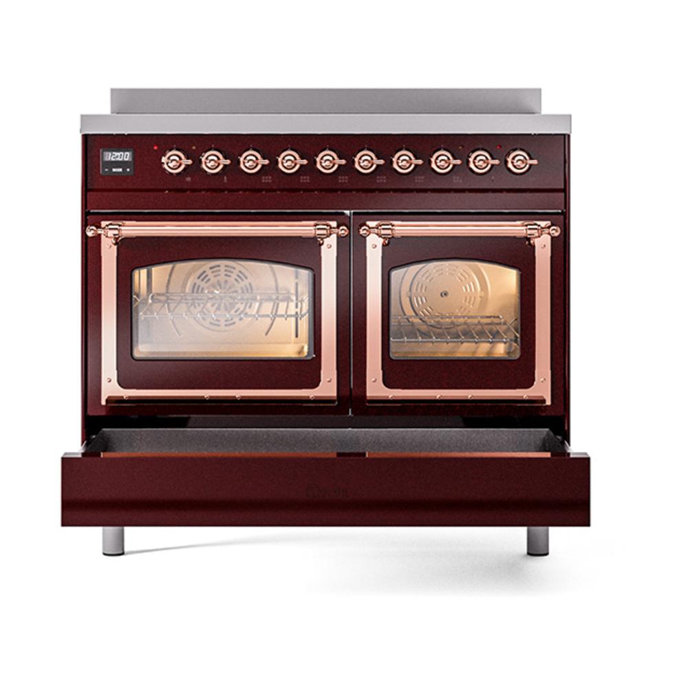 ILVE UNDI406NMPBUP Nostalgie II Noblesse 40 inch Induction Range (Triple Glass Door, Burgundy, Copper)
