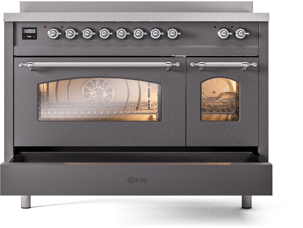 Nostalgie II 48 Inch Electric Freestanding Range in Matte Graphite with Chrome Trim