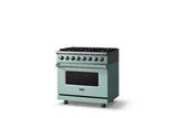 36"W. Dual Fuel Range (Burner: 6b, Finish: Splash, Trim: Polished Chrome, Fuel: Natural Gas)