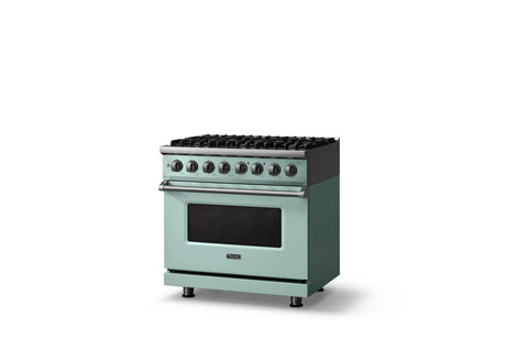 36"W. Dual Fuel Range (Burner: 6b, Finish: Splash, Trim: Polished Chrome, Fuel: Natural Gas)