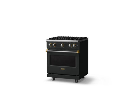 30"W. Sealed Burner Gas Range (Finish: Antique Bronze, Trim: Brushed Brass, Fuel: Natural Gas)
